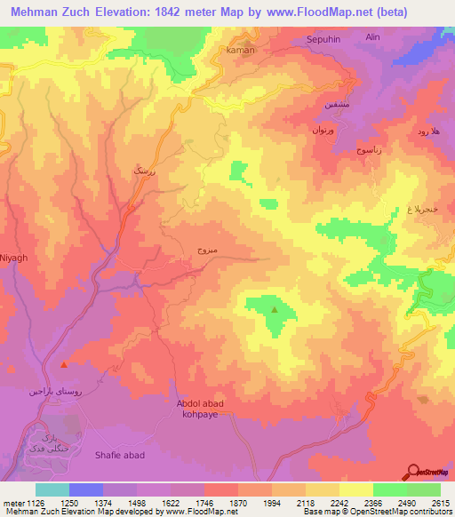 Mehman Zuch,Iran Elevation Map