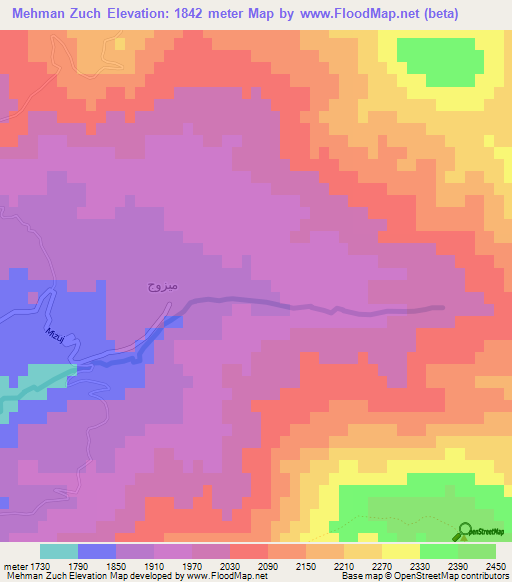 Mehman Zuch,Iran Elevation Map