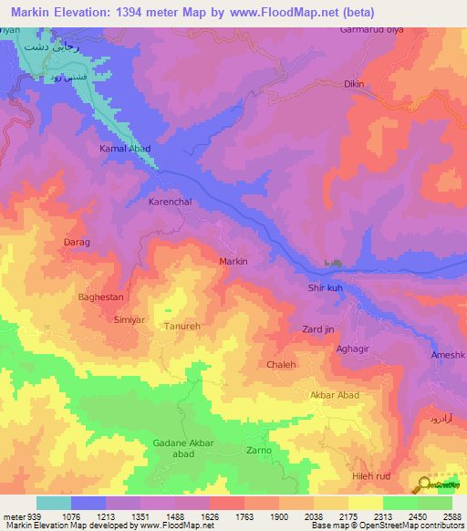 Markin,Iran Elevation Map
