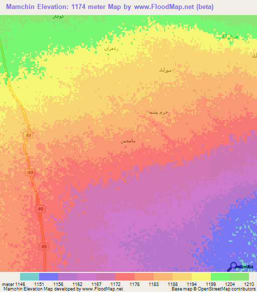 Mamchin,Iran Elevation Map
