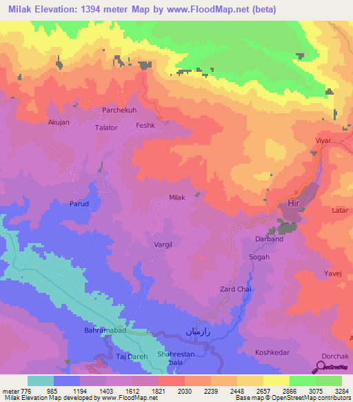 Milak,Iran Elevation Map