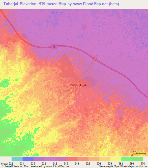 Tubarjal,Saudi Arabia Elevation Map