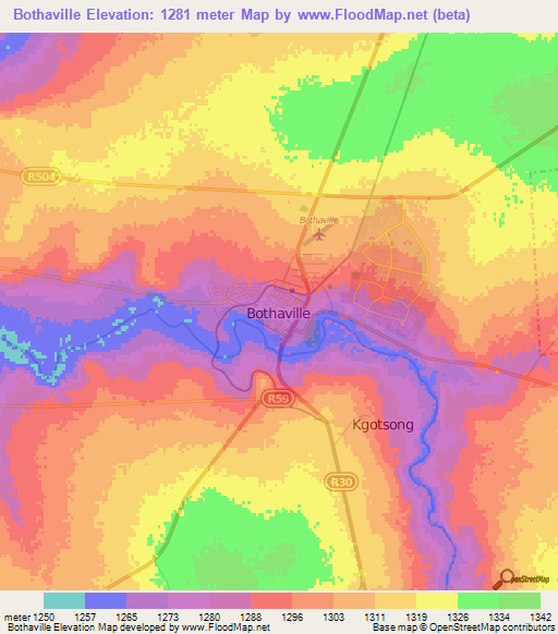 Elevation of Bothaville,South Africa Elevation Map, Topography, Contour
