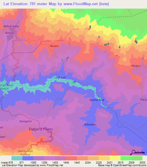Lat,Iran Elevation Map