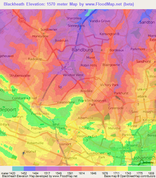 Blackheath,South Africa Elevation Map