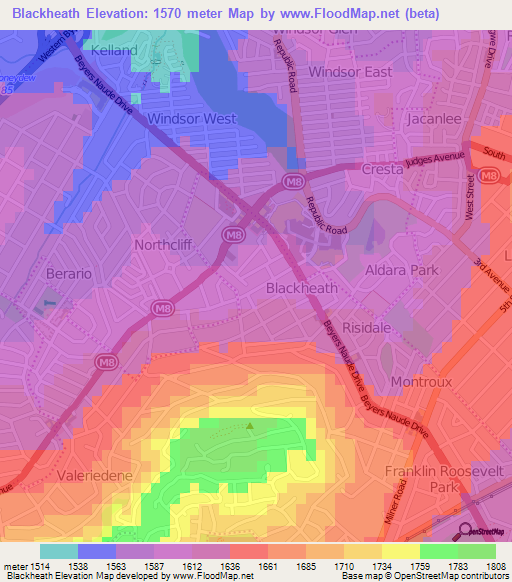 Blackheath,South Africa Elevation Map
