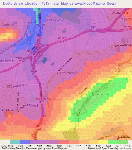 Bedfordview,South Africa Elevation Map