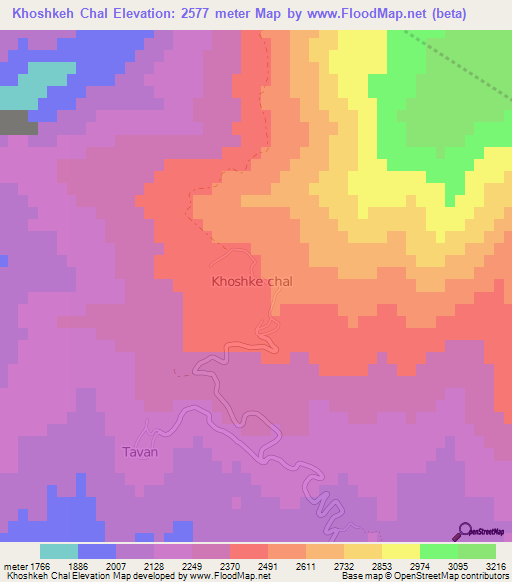 Khoshkeh Chal,Iran Elevation Map