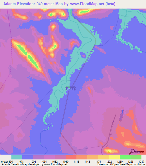 Atlanta,South Africa Elevation Map