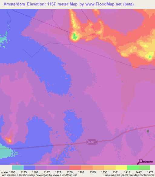 Amsterdam,South Africa Elevation Map