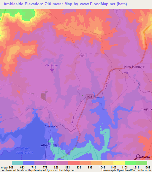 Ambleside,South Africa Elevation Map