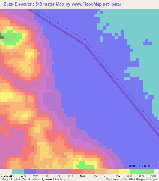 Zuze,Mozambique Elevation Map