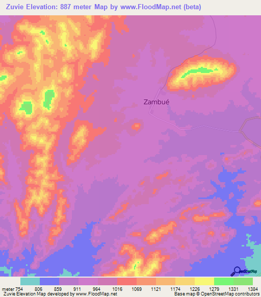 Zuvie,Mozambique Elevation Map