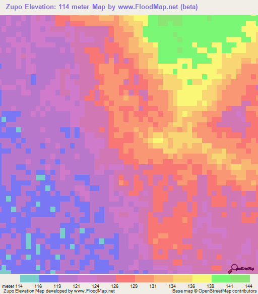 Zupo,Mozambique Elevation Map