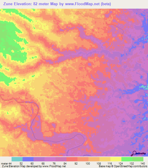 Zune,Mozambique Elevation Map