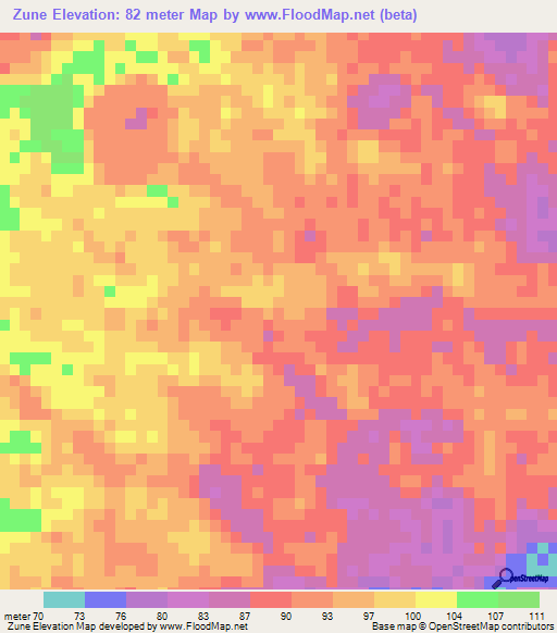 Zune,Mozambique Elevation Map