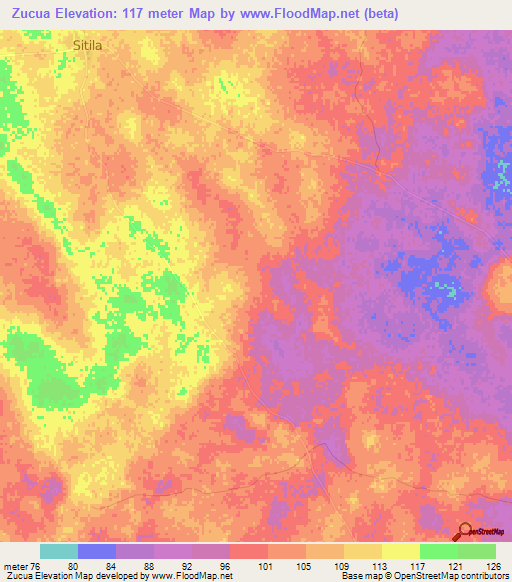 Zucua,Mozambique Elevation Map