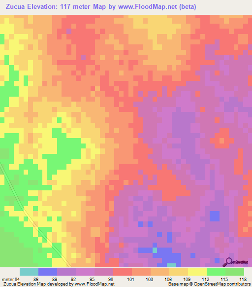 Zucua,Mozambique Elevation Map