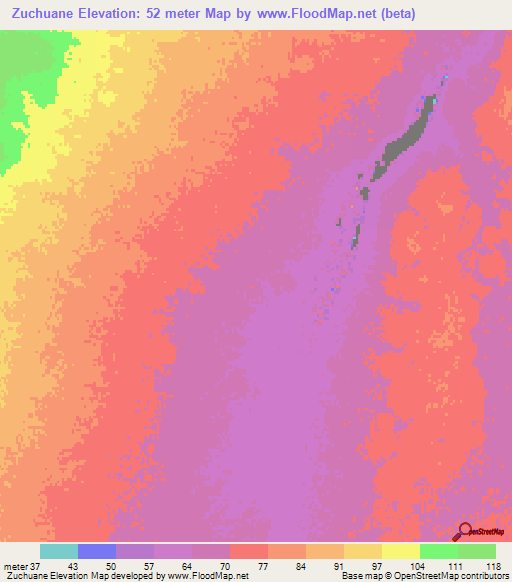 Zuchuane,Mozambique Elevation Map