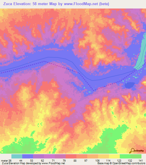 Zuca,Mozambique Elevation Map