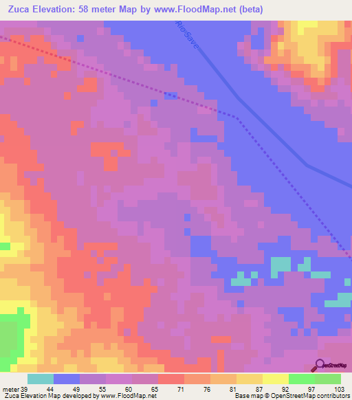 Zuca,Mozambique Elevation Map