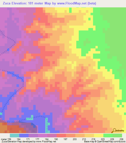 Zuca,Mozambique Elevation Map