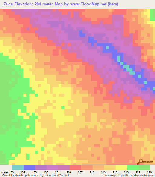 Zuca,Mozambique Elevation Map