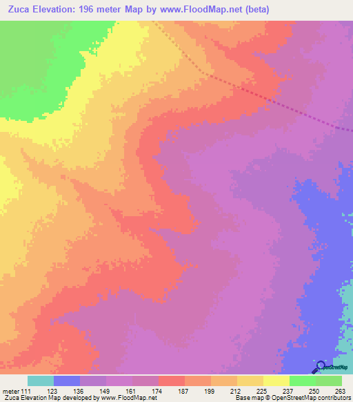 Zuca,Mozambique Elevation Map