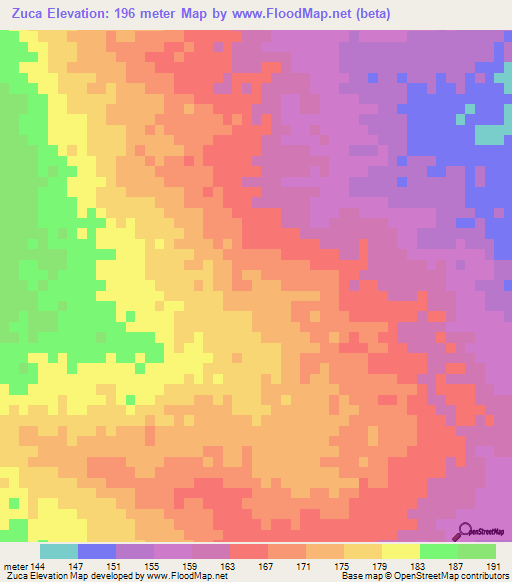 Zuca,Mozambique Elevation Map