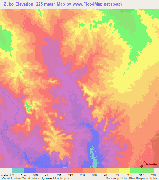 Zubo,Mozambique Elevation Map