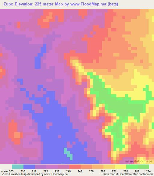 Zubo,Mozambique Elevation Map