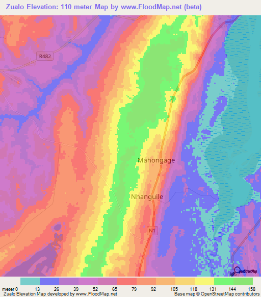 Zualo,Mozambique Elevation Map