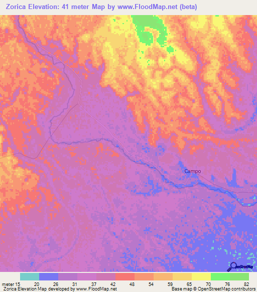 Zorica,Mozambique Elevation Map