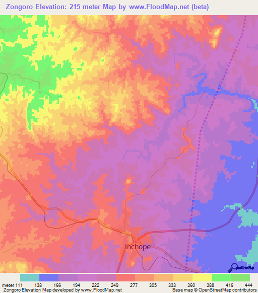 Zongoro,Mozambique Elevation Map