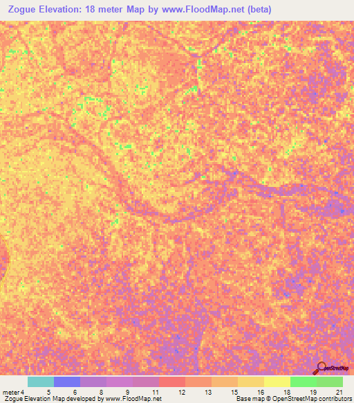 Zogue,Mozambique Elevation Map