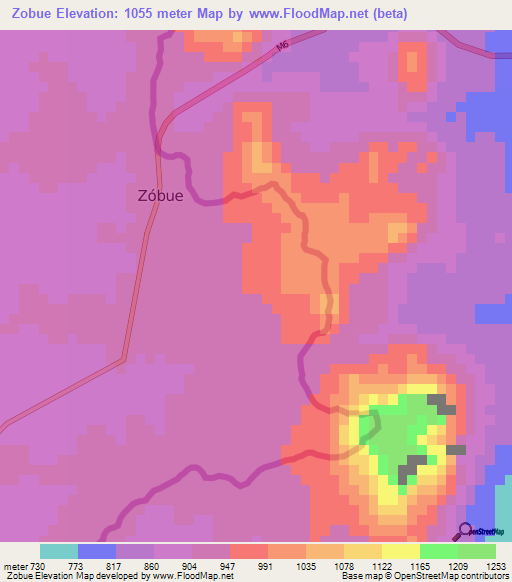Zobue,Mozambique Elevation Map