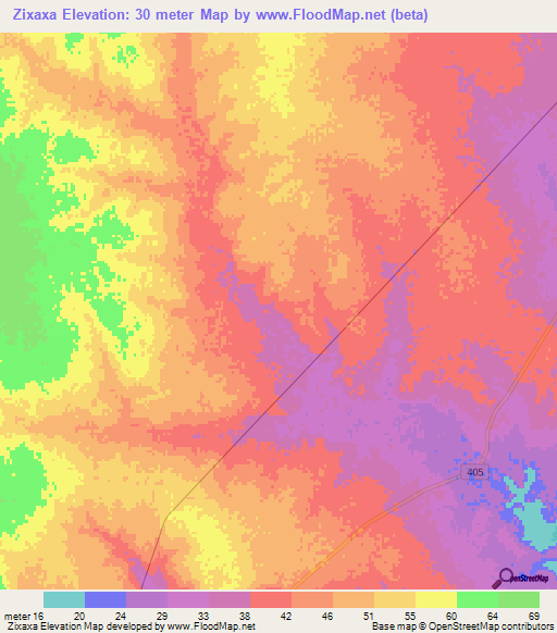 Zixaxa,Mozambique Elevation Map