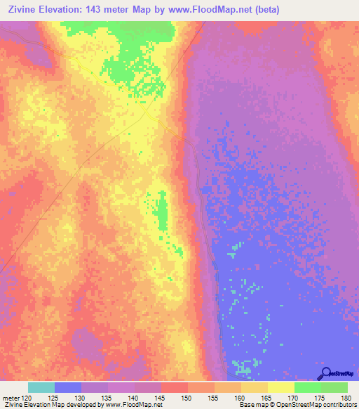 Zivine,Mozambique Elevation Map