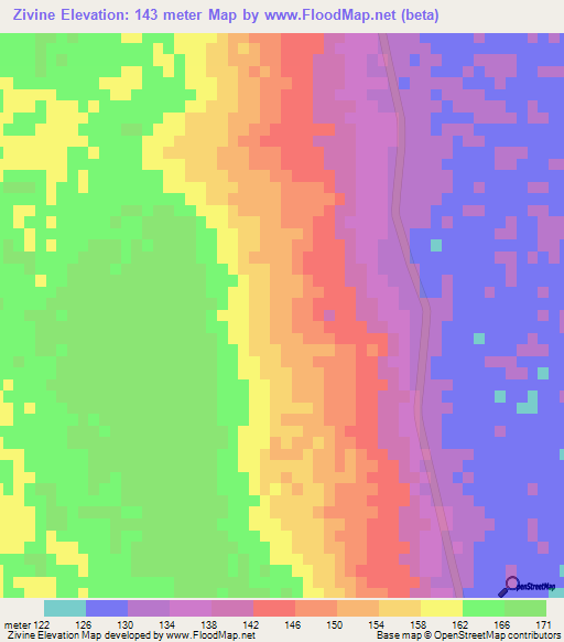 Zivine,Mozambique Elevation Map