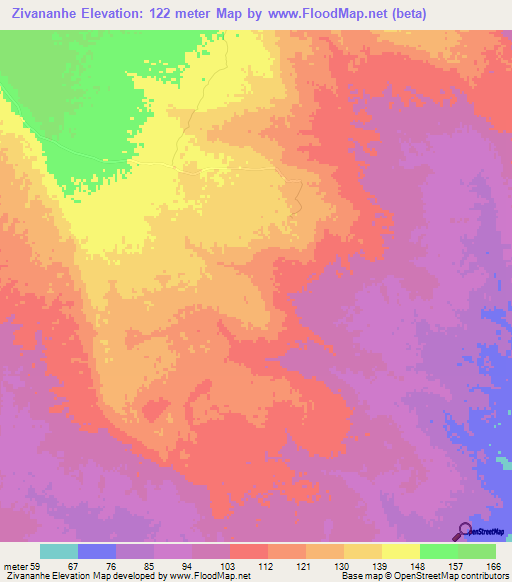 Zivananhe,Mozambique Elevation Map