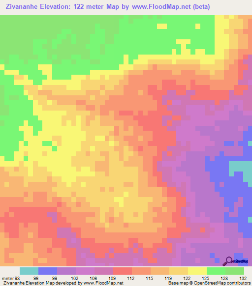 Zivananhe,Mozambique Elevation Map