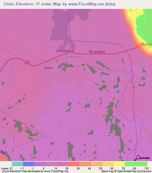 Zituto,Mozambique Elevation Map