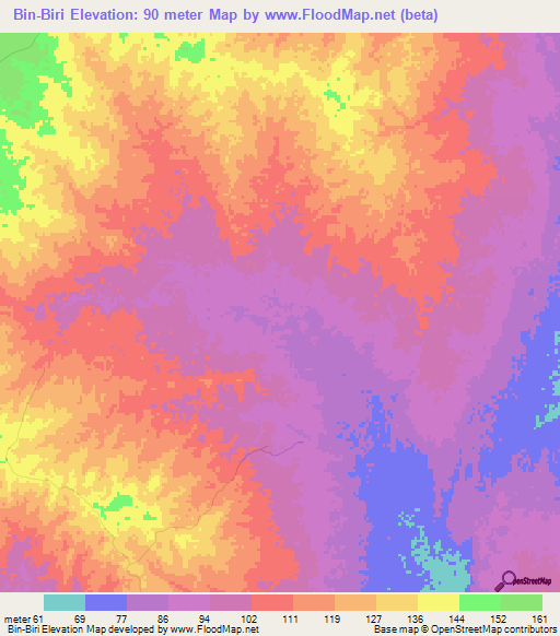 Bin-Biri,Mozambique Elevation Map