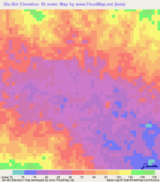 Bin-Biri,Mozambique Elevation Map
