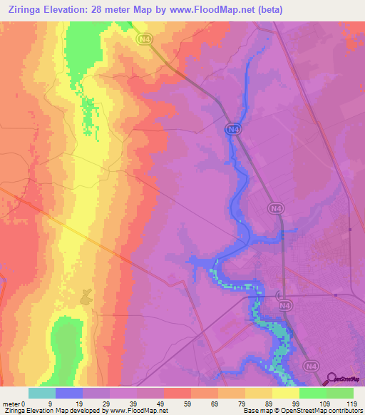 Ziringa,Mozambique Elevation Map