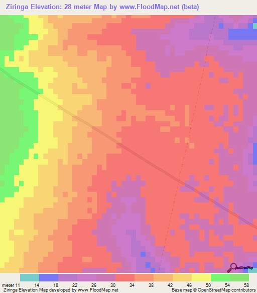 Ziringa,Mozambique Elevation Map