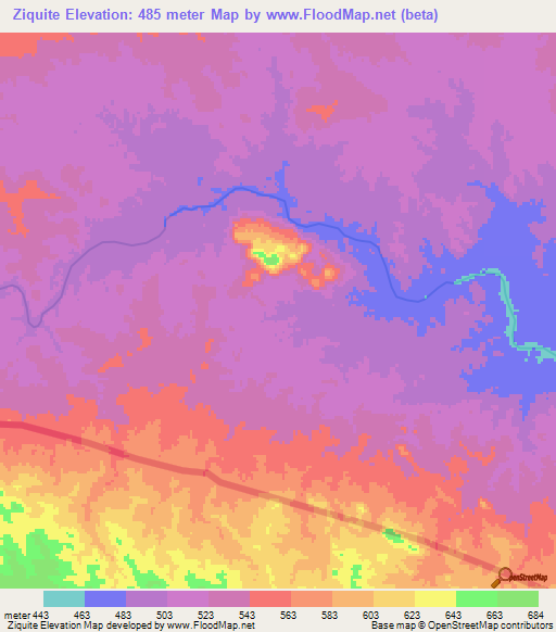 Ziquite,Mozambique Elevation Map