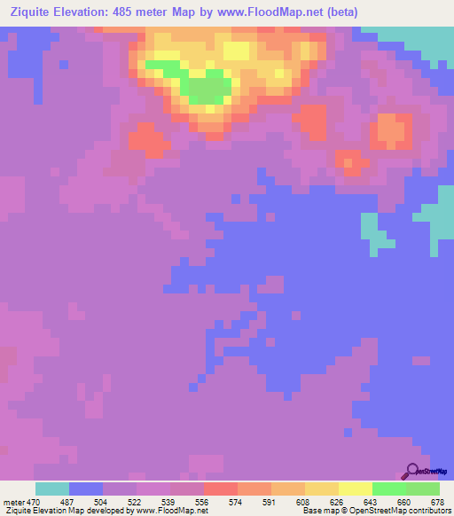 Ziquite,Mozambique Elevation Map