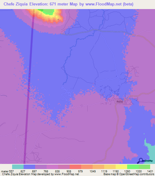 Chefe Ziquia,Mozambique Elevation Map