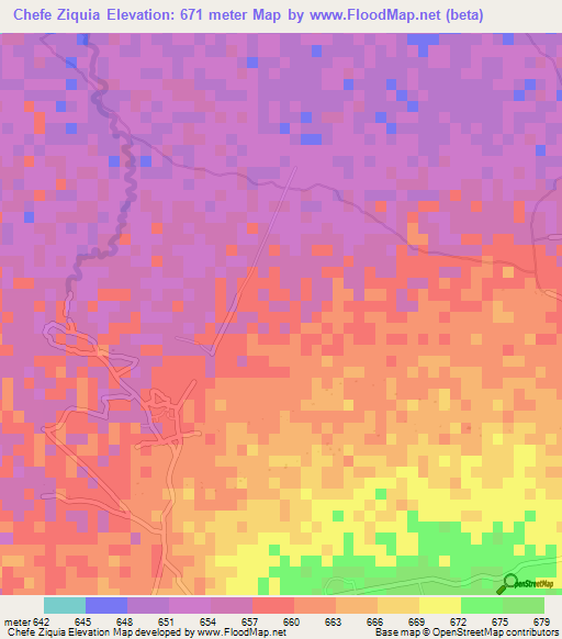 Chefe Ziquia,Mozambique Elevation Map